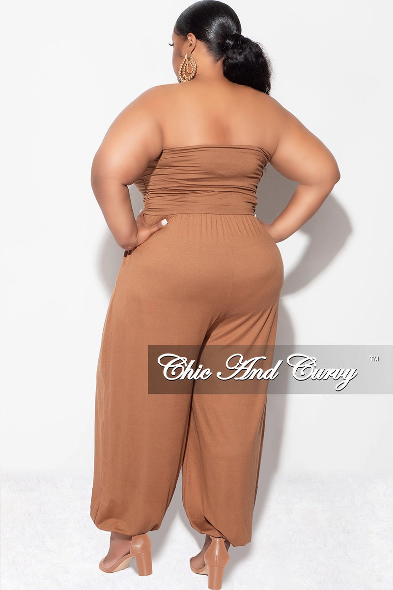 Final Sale Plus Size Strapless Jumpsuit in Brown Sporty Vibe