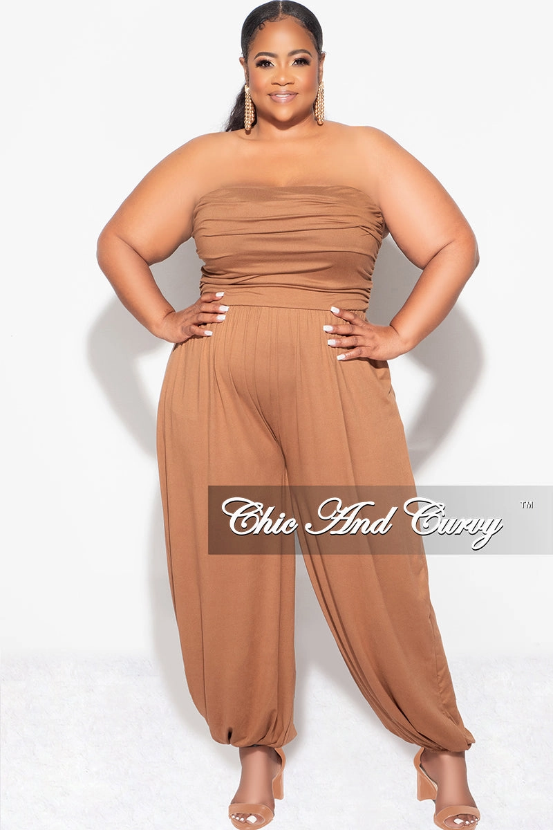 Perfect Layer Final Sale Plus Size Strapless Jumpsuit in Brown