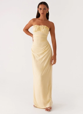 Xena Gathered Maxi Dress - Yellow Comfy Layers Slender Look