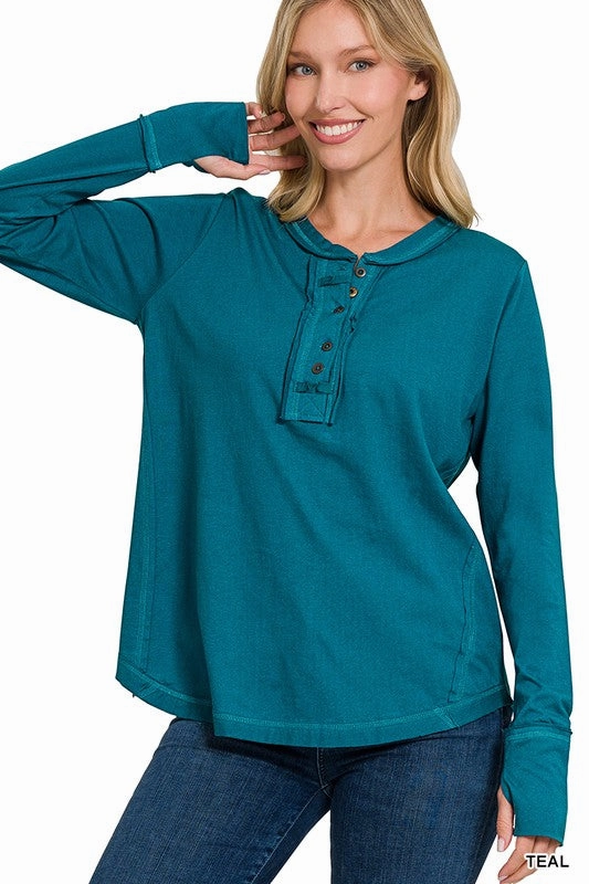 Tori Thumb Hole Cuffs Button Closure Long Sleeve Top Basic Tank