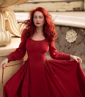 Chilly Weather Fit Twill Weave Texture Ylang 15 | maxi Lace-up linen dress