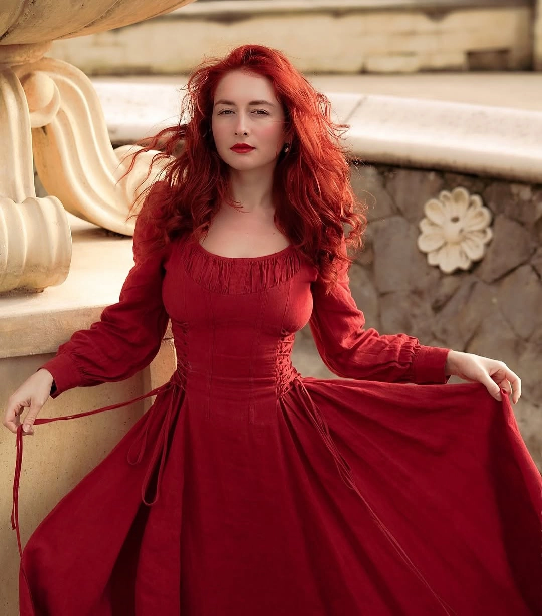 Chilly Weather Fit Twill Weave Texture Ylang 15 | maxi Lace-up linen dress