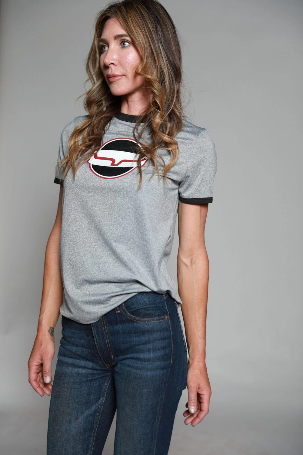 Kimes Ranch Womens Union Made Ringer Tee Grey Polyester S/S T-Shirt Breathable Cotton Spring Break