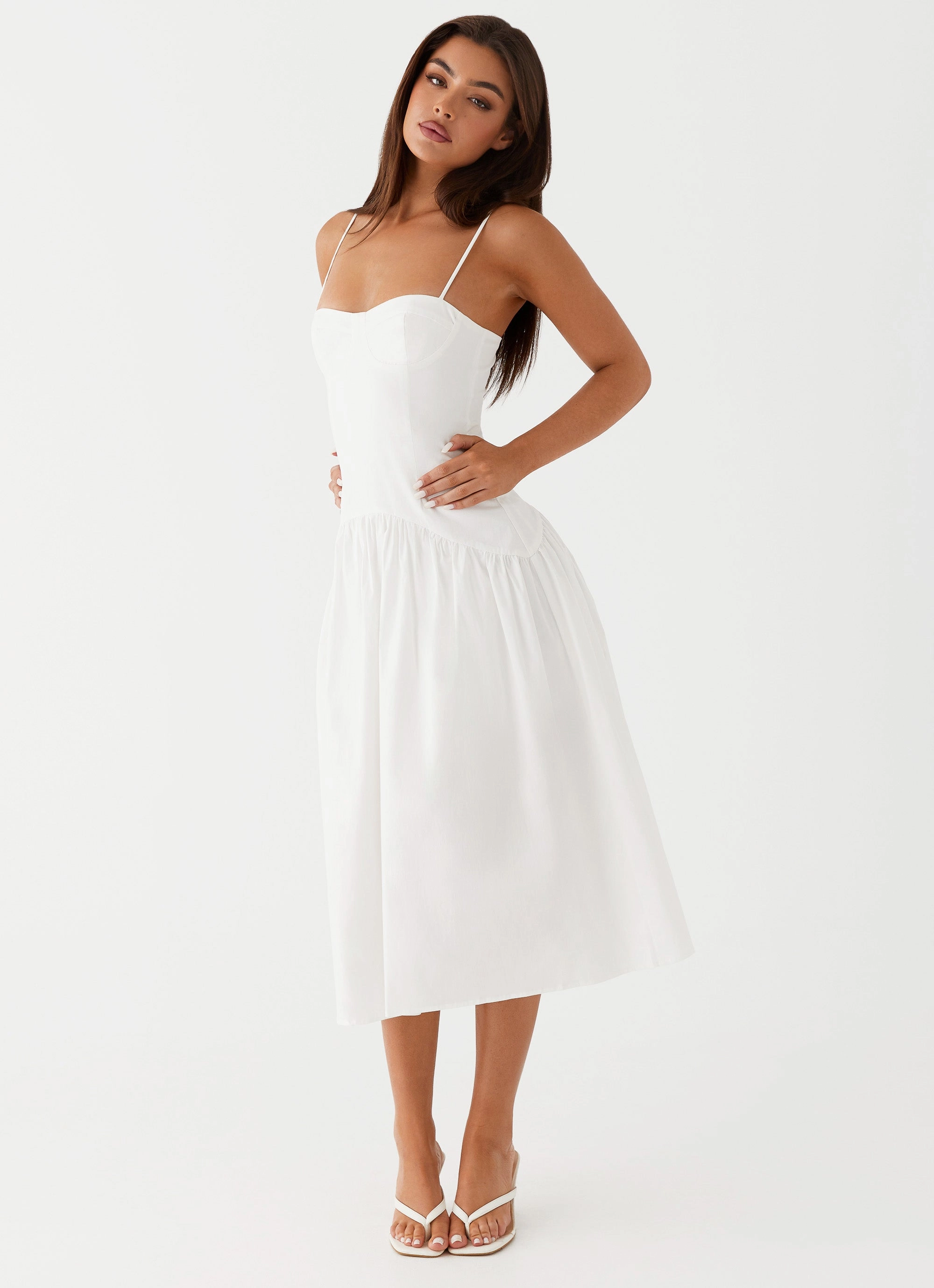 Fashionable And Functional Yvette Corset Midi Dress - White