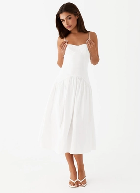 Yvette Corset Midi Dress - White Flap-Detail Cozy Feel