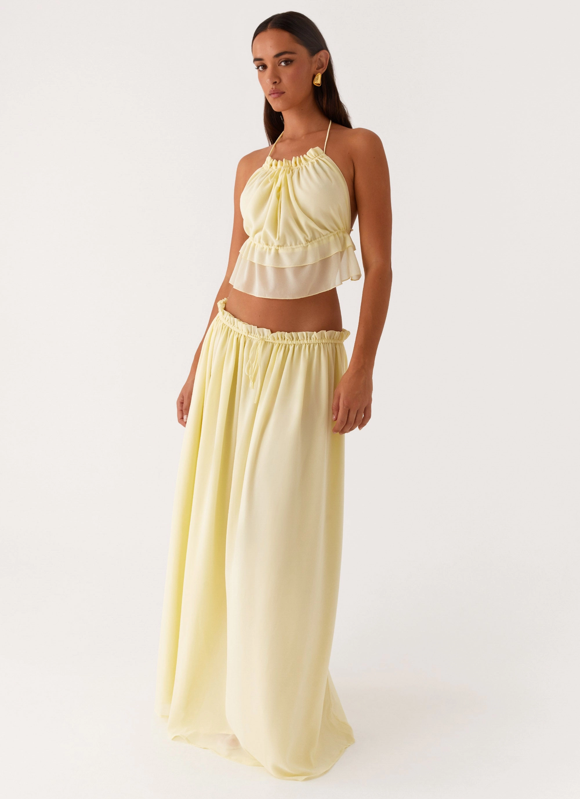 Zaya Maxi Skirt - Yellow Strappy-Details Tropical Fun