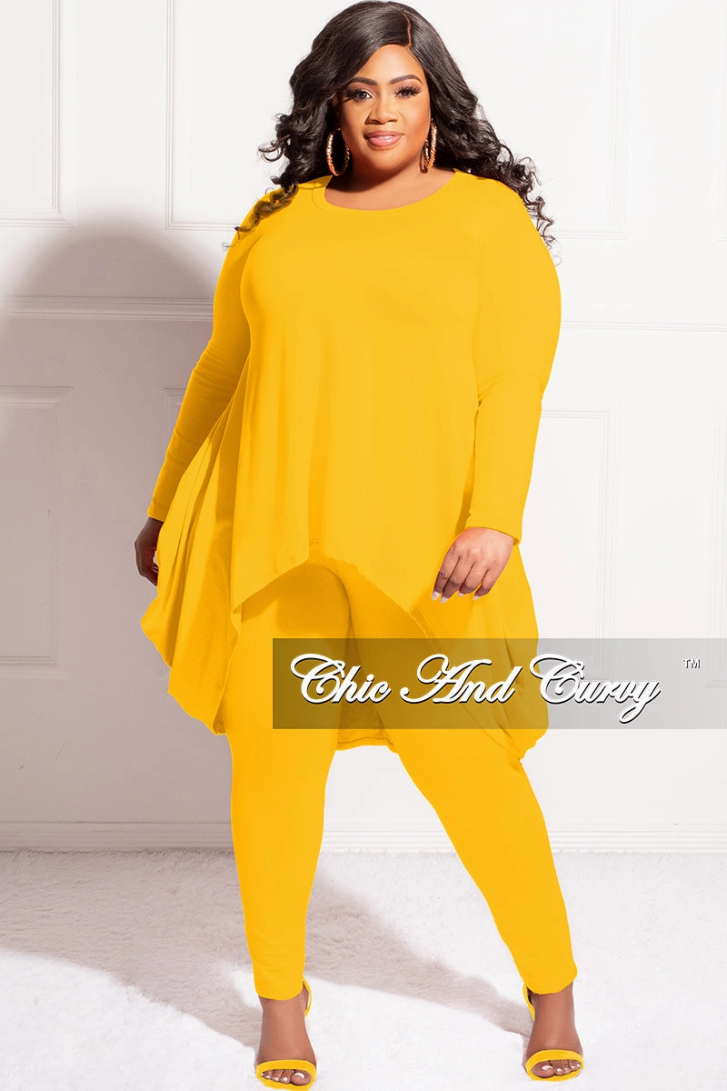 Sustainable Material Blend Final Sale Plus Size 2pc High Low Top and Leggings Set in Mustard