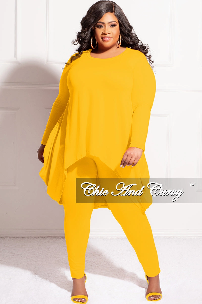 Final Sale Plus Size 2pc High Low Top and Leggings Set in Mustard Smart Motion
