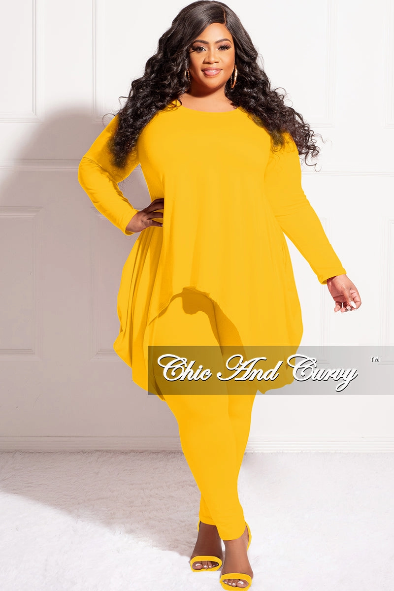 Final Sale Plus Size 2pc High Low Top and Leggings Set in Mustard SmoothZipClosure
