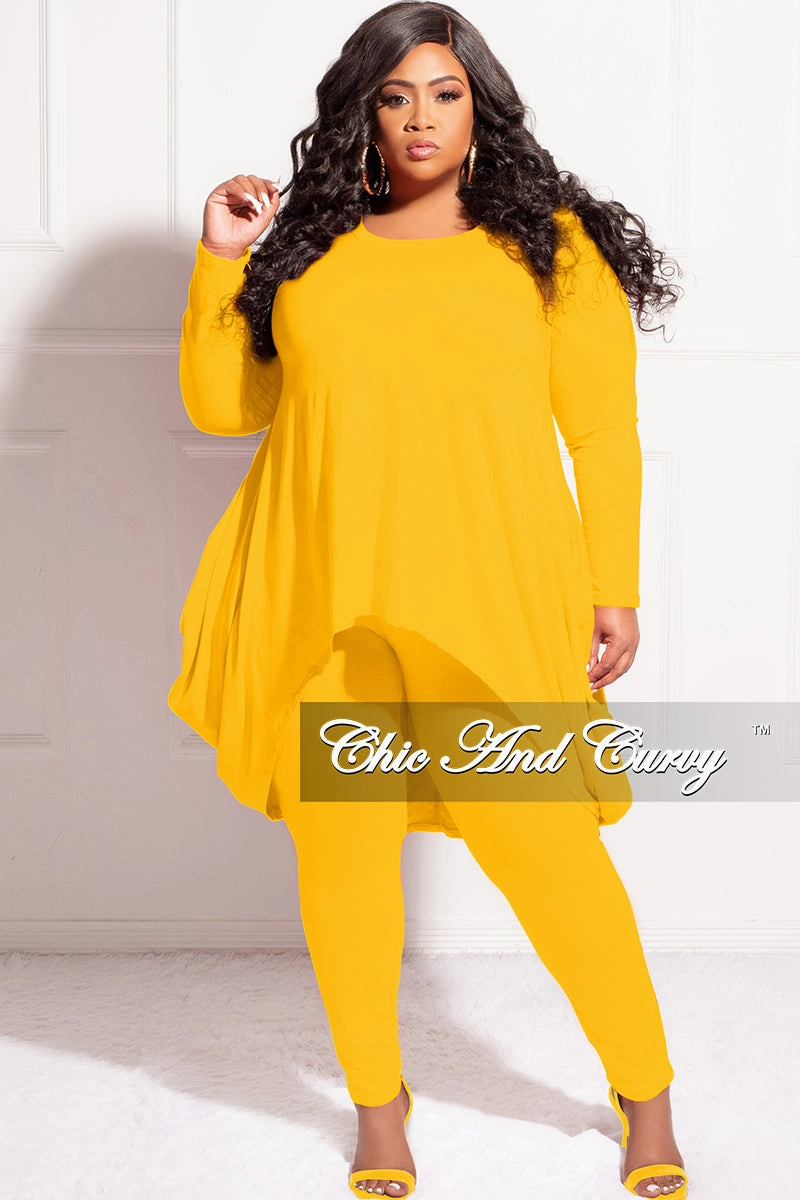 Quick Release Closure Final Sale Plus Size 2pc High Low Top and Leggings Set in Mustard