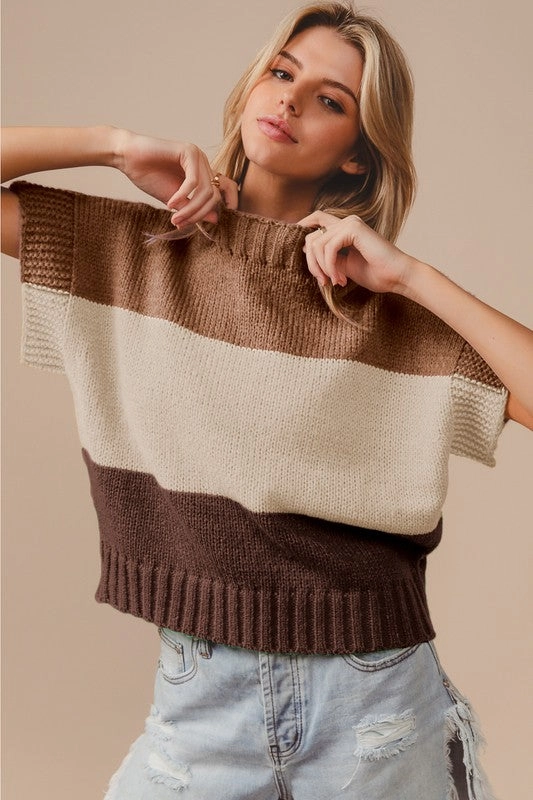 HypoallergenicFibers Vintage Pullover VICKIE COLOR BLOCK DROP SHOULDER SLEEVELESS SWEATER TOP S-XL