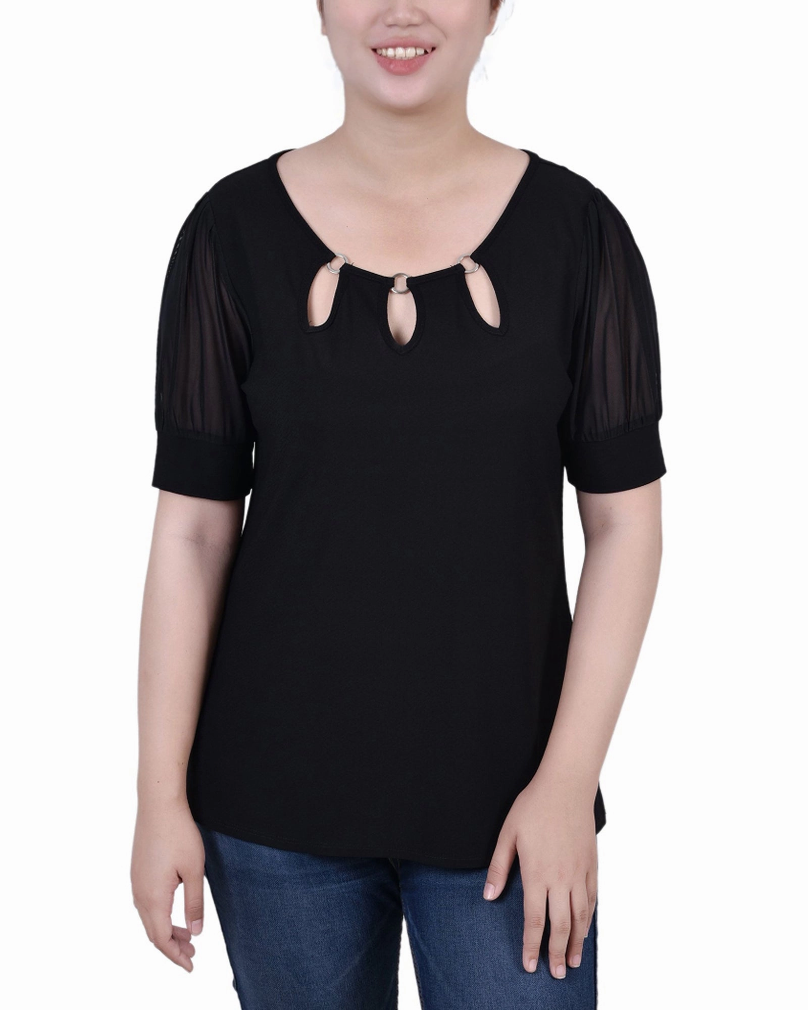 Easy Fit Layered Collar System Petite Short Sleeve Three-Ring Top