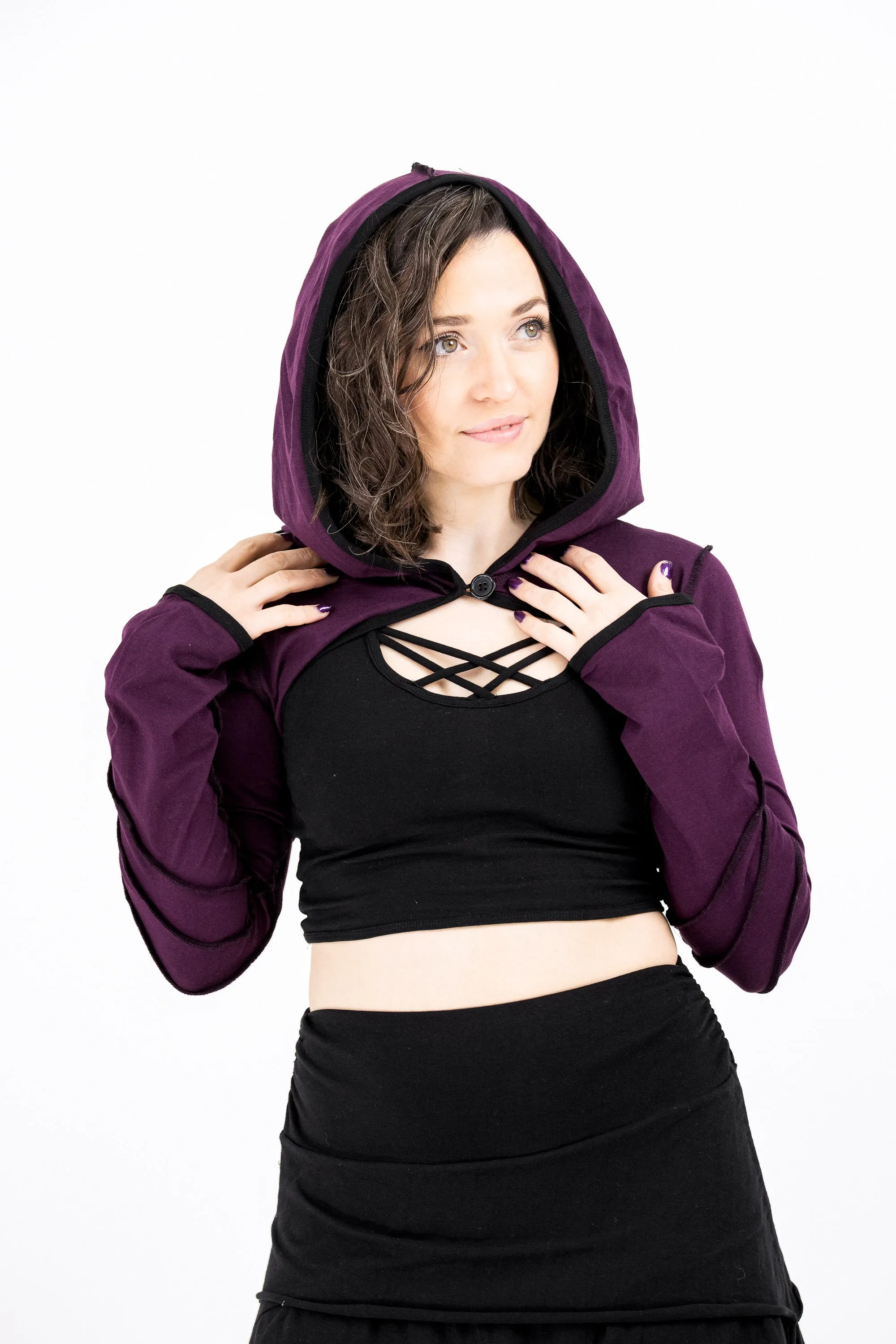 Stylish Daily Fit Adjustable Hood Feature Pixie Shrug w/Piping